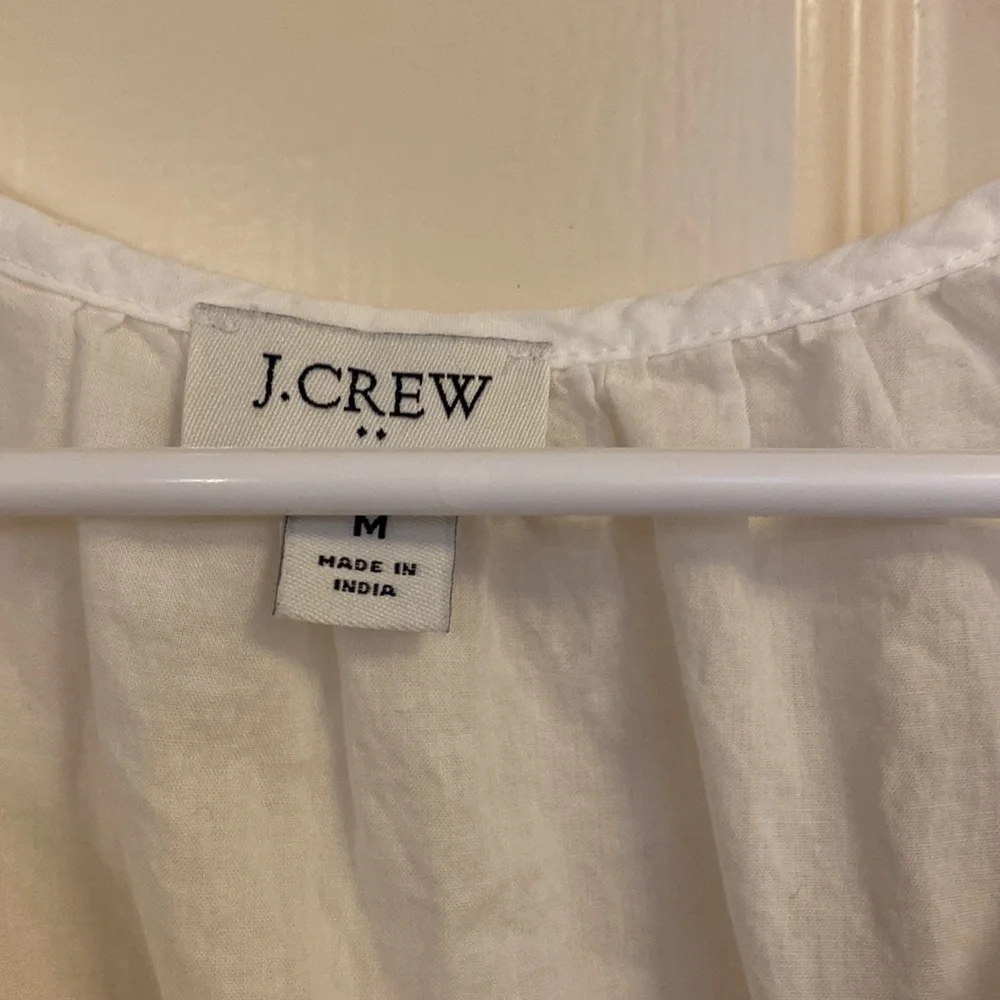 J CREW Raglan Popover white blouse with orange embroidery and 3/4 sleeves size M